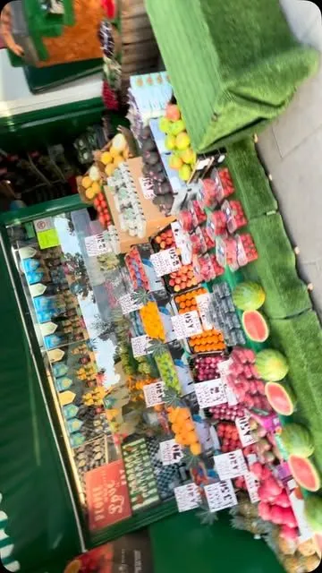 Fruit and vegetable display at Parade Fruiterers, West Ealing, seen from above